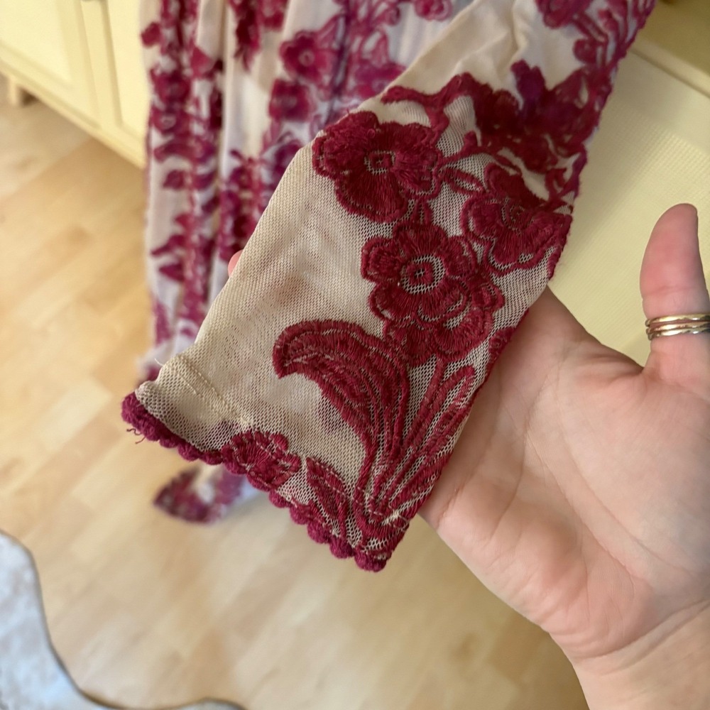 FOR LOVE & LEMONS Floral‎ Temecula Long Sleeve Sheer Maxi Dress Red Size Small - Picture 3 of 11